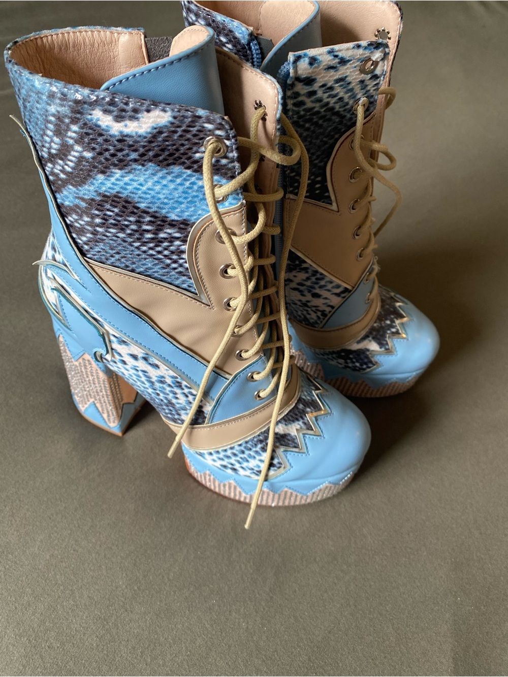 Azalea Wang Blue Lace-Up Platform Boots